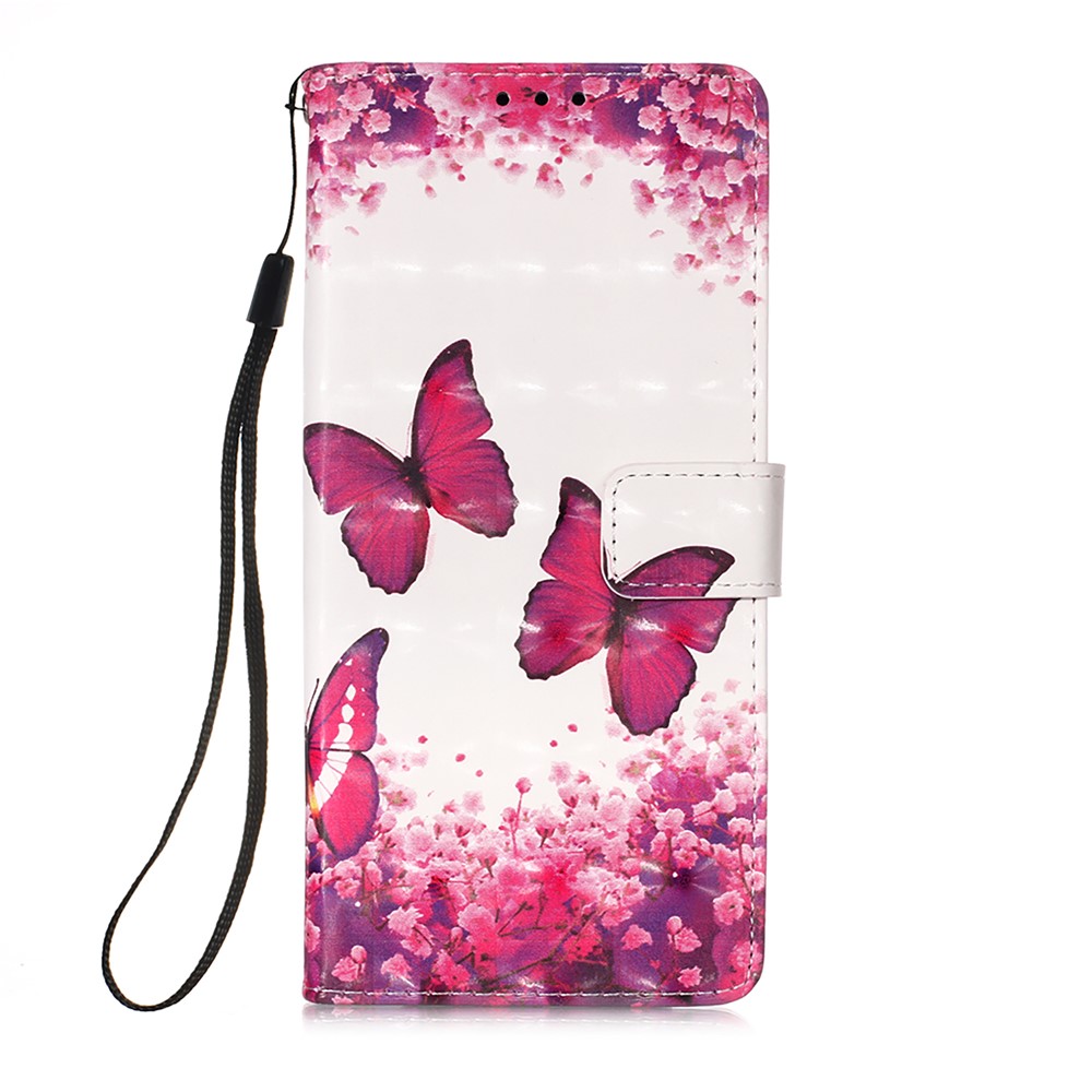 Lanyard Design Leather Phone Pattern Printing Design Case with Wallet and Stand for Samsung Galaxy Xcover 5 - Rose Butterfly-2