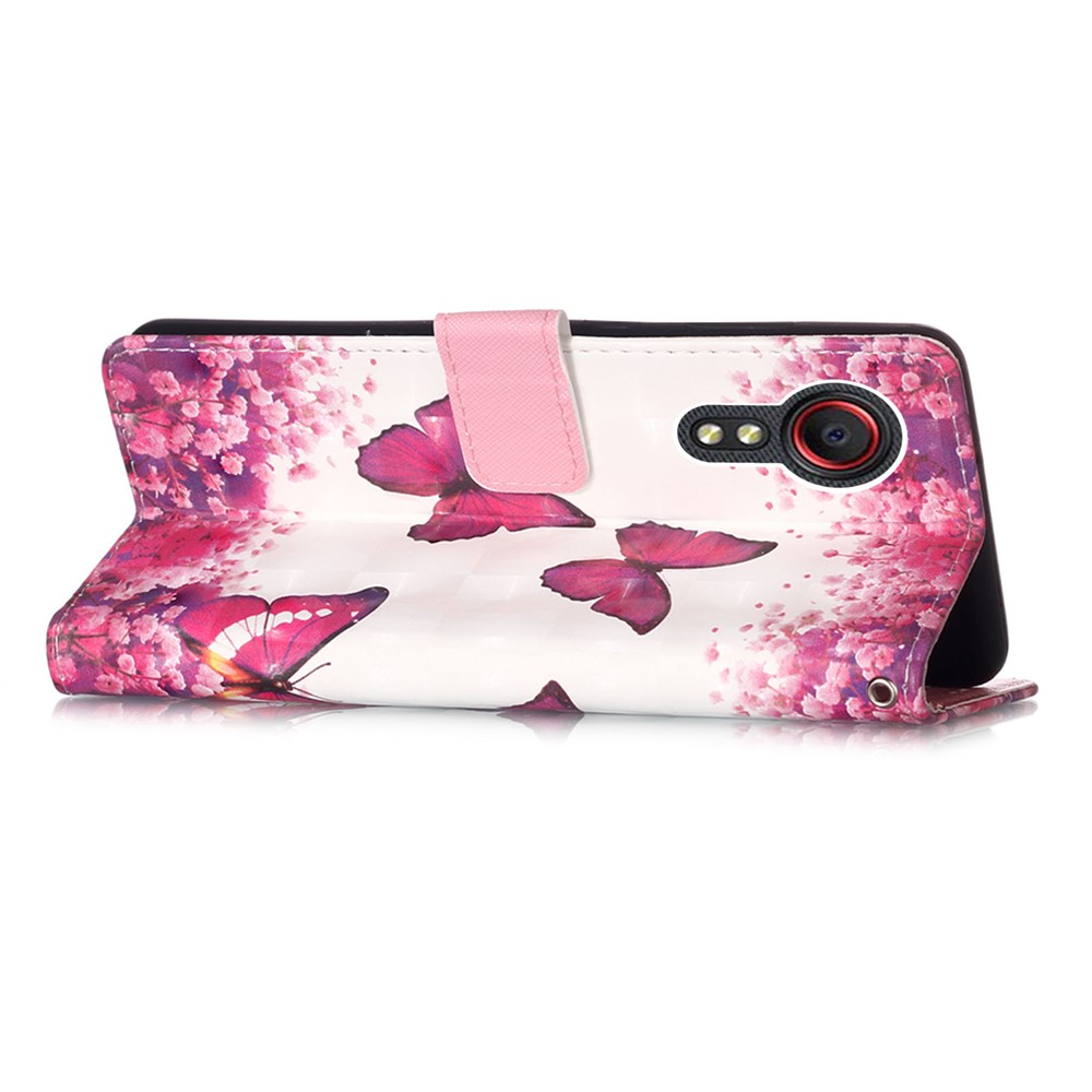 Lanyard Design Leather Phone Pattern Printing Design Case with Wallet and Stand for Samsung Galaxy Xcover 5 - Rose Butterfly-4
