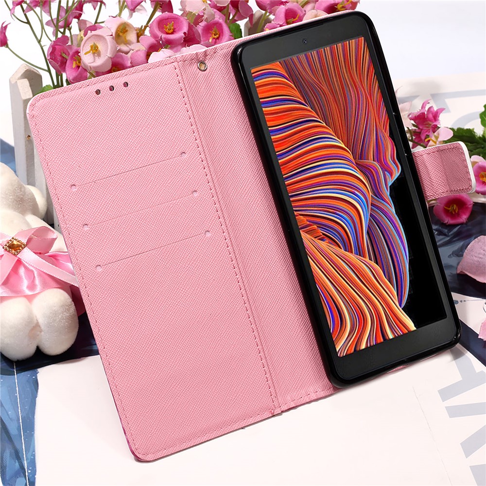Lanyard Design Leather Phone Pattern Printing Design Case with Wallet and Stand for Samsung Galaxy Xcover 5 - Rose Butterfly-5