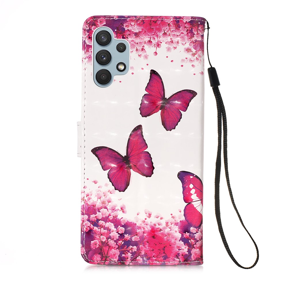 Pattern Printing Design Leather Wallet Phone Stand Case with Lanyard for Samsung Galaxy A32 4G (EU Version) - Rose Butterfly-3
