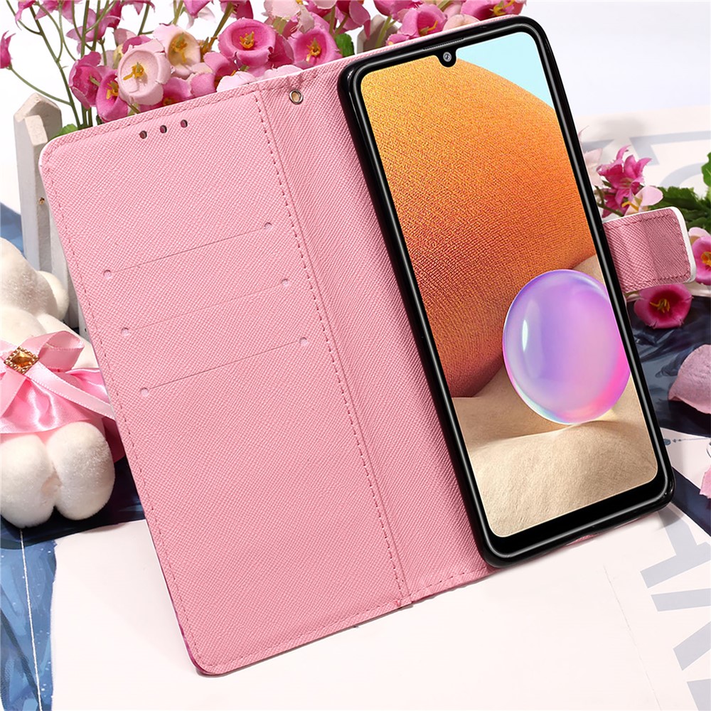 Pattern Printing Design Leather Wallet Phone Stand Case with Lanyard for Samsung Galaxy A32 4G (EU Version) - Rose Butterfly-5