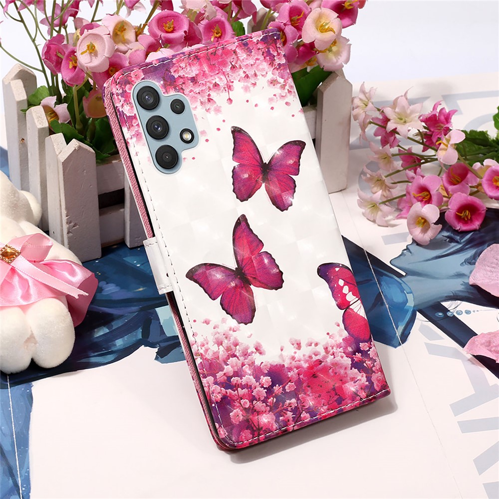 Pattern Printing Design Leather Wallet Phone Stand Case with Lanyard for Samsung Galaxy A32 4G (EU Version) - Rose Butterfly-8