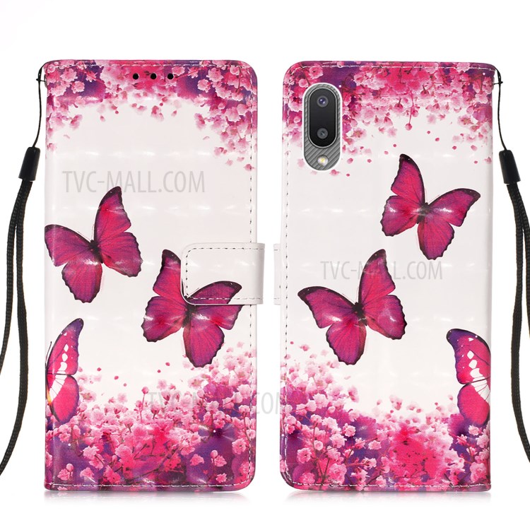 Pattern Printing Wallet Design Leather Phone Stand Case with Lanyard for Samsung Galaxy A02/M02 - Rose Butterfly-1