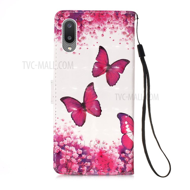 Pattern Printing Wallet Design Leather Phone Stand Case with Lanyard for Samsung Galaxy A02/M02 - Rose Butterfly-3