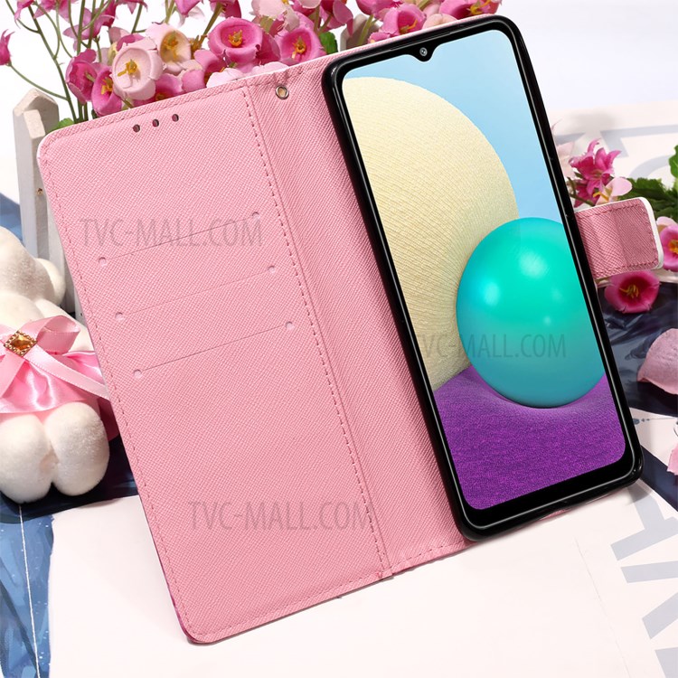 Pattern Printing Wallet Design Leather Phone Stand Case with Lanyard for Samsung Galaxy A02/M02 - Rose Butterfly-5