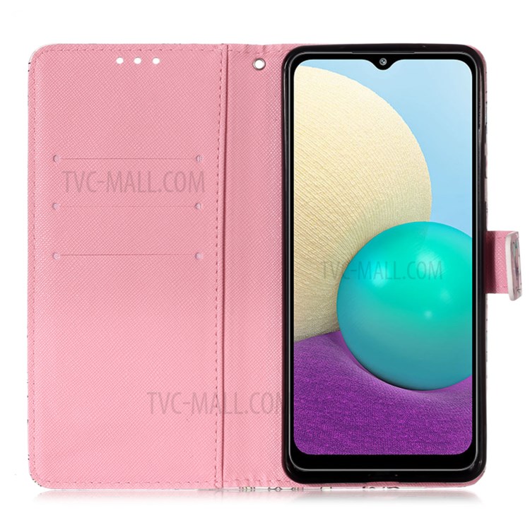 Pattern Printing Wallet Design Leather Phone Stand Case with Lanyard for Samsung Galaxy A02/M02 - Rose Butterfly-6