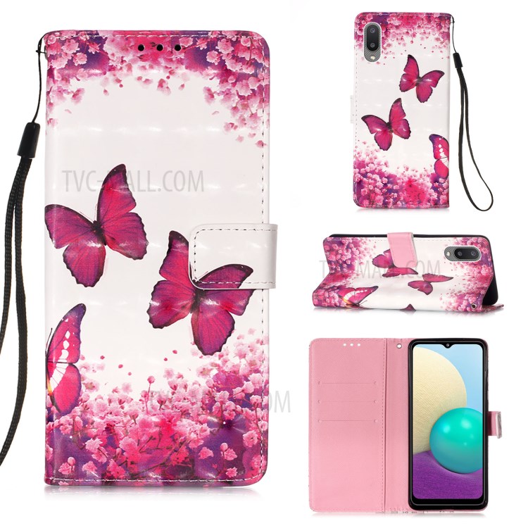 Pattern Printing Wallet Design Leather Phone Stand Case with Lanyard for Samsung Galaxy A02/M02 - Rose Butterfly-9