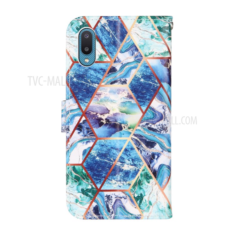 Wallet Design Leather Stand Case Cover with Marble Splicing Pattern Printing for Samsung Galaxy A02/M02 - Blue/Green-3