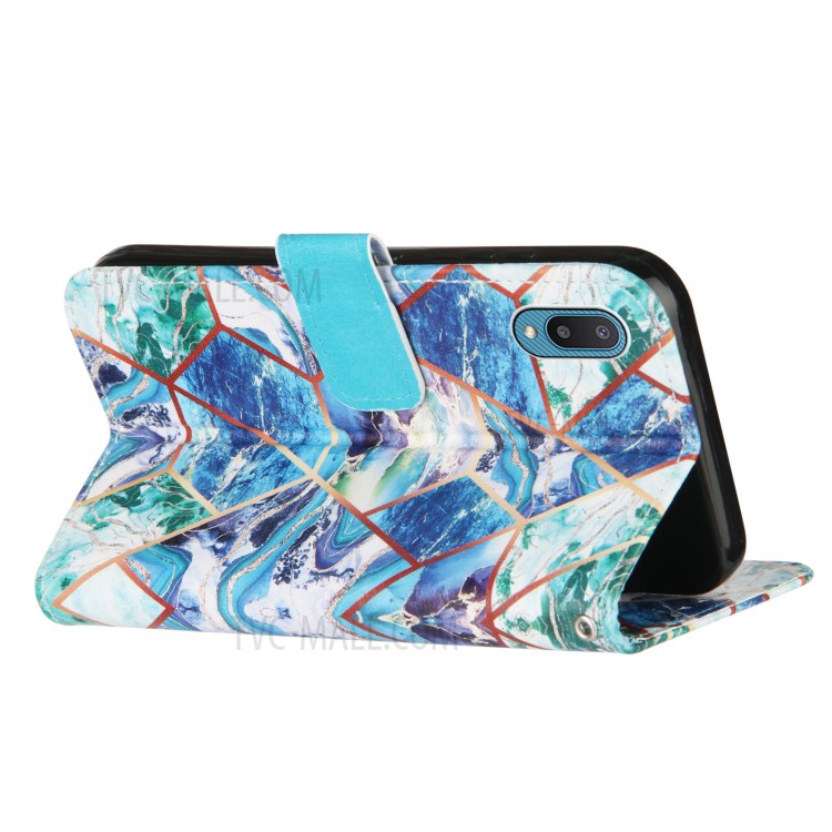 Wallet Design Leather Stand Case Cover with Marble Splicing Pattern Printing for Samsung Galaxy A02/M02 - Blue/Green-4