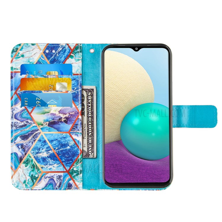Wallet Design Leather Stand Case Cover with Marble Splicing Pattern Printing for Samsung Galaxy A02/M02 - Blue/Green-5