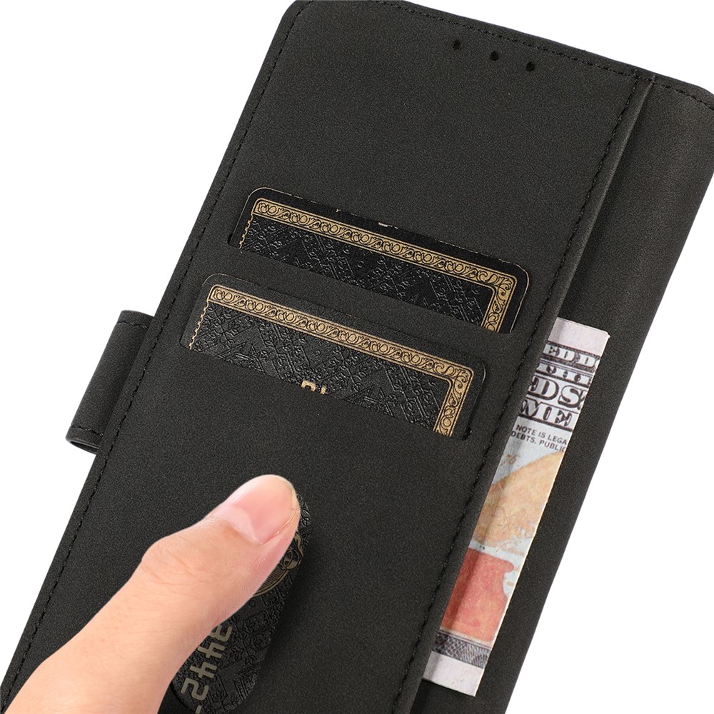 Khazneh Wallet Stand Design Copertina in Pelle Per Samsung Galaxy S21 FE / S21 Fan Edition - Nero