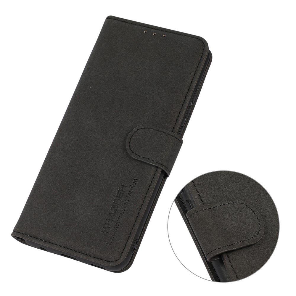 KHAZNEH Stant Stand Design Cover de Couro Para Samsung Galaxy S21 fe / S21 Fan Edition - Preto