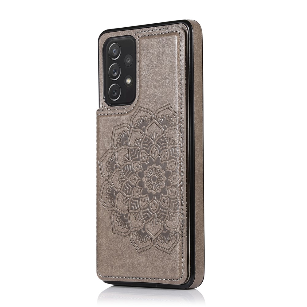 Imprint Mandala Flower for Samsung Galaxy A72 4G/5G PU Leather + TPU Hybrid Kickstand Mobile Phone Case - Grey-2