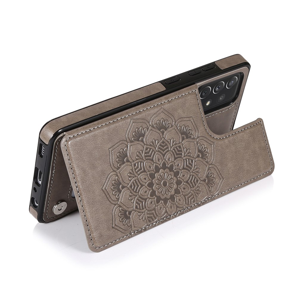 Imprint Mandala Flower for Samsung Galaxy A72 4G/5G PU Leather + TPU Hybrid Kickstand Mobile Phone Case - Grey-4