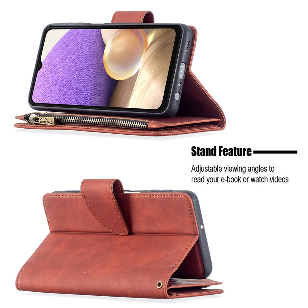 BF02 Silky Touch Skin Detachable 2-in-1 Leather Case Zipper Pocket Wallet Design Cover for Samsung Galaxy A32 5G - Brown-5