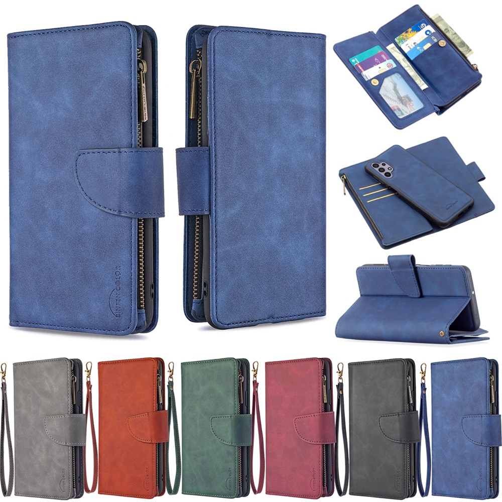 BF02 Silky Touch Skin Detachable 2-in-1 Leather Case Zipper Pocket Wallet Design Cover for Samsung Galaxy A32 5G - Red-11