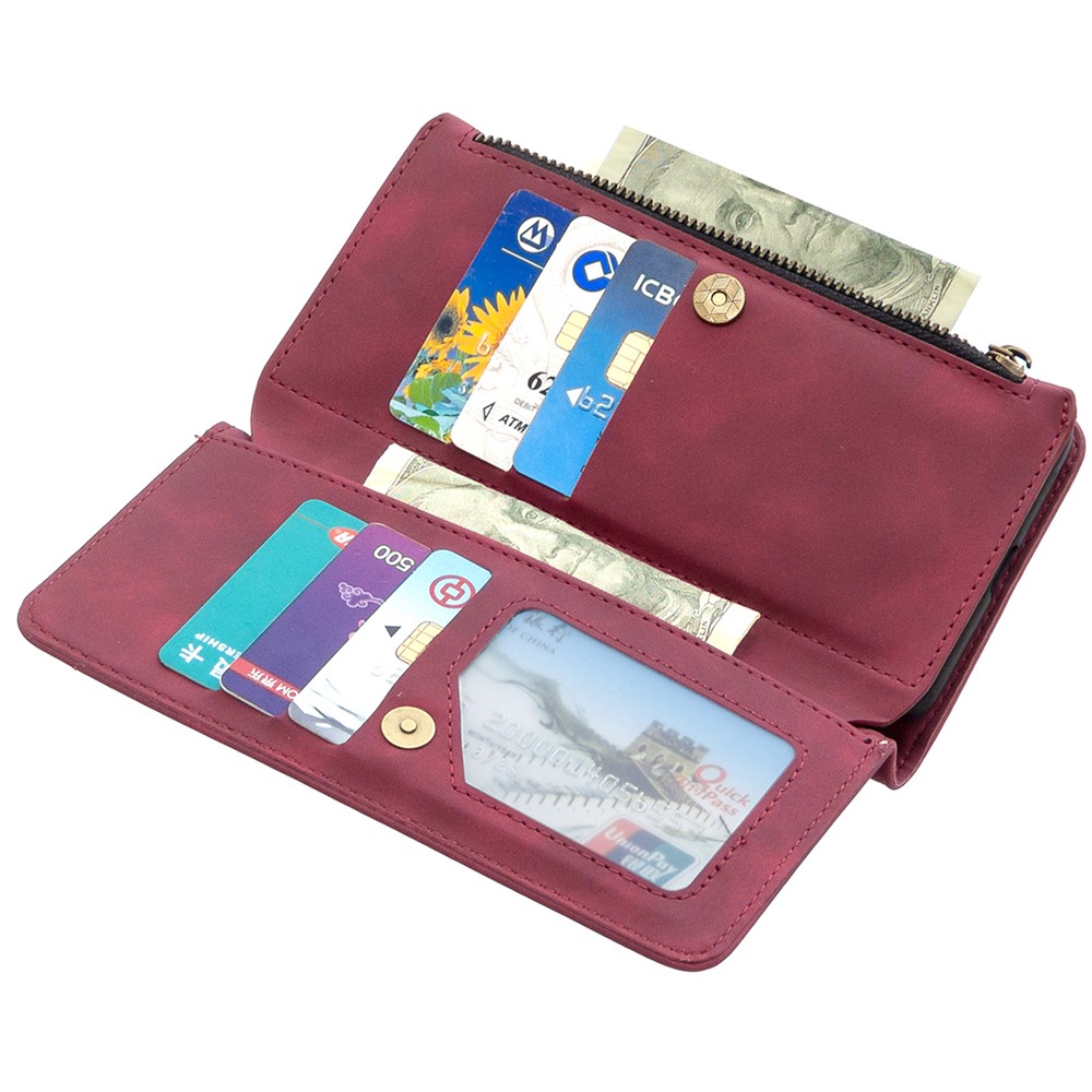 BF02 Silky Touch Skin Detachable 2-in-1 Leather Case Zipper Pocket Wallet Design Cover for Samsung Galaxy A32 5G - Red-4