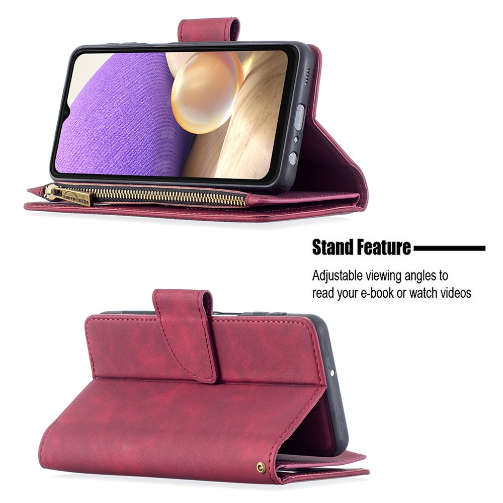 BF02 Silky Touch Skin Detachable 2-in-1 Leather Case Zipper Pocket Wallet Design Cover for Samsung Galaxy A32 5G - Red-5