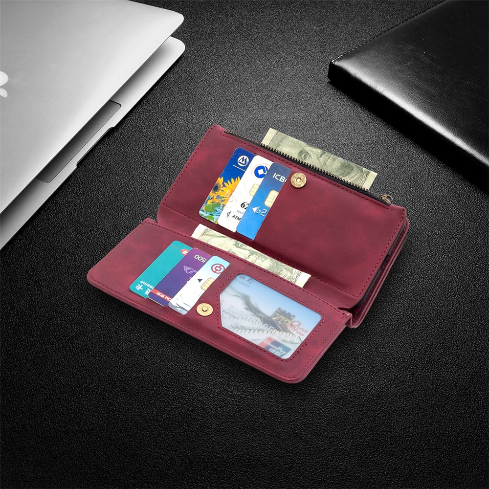 BF02 Silky Touch Skin Detachable 2-in-1 Leather Case Zipper Pocket Wallet Design Cover for Samsung Galaxy A32 5G - Red-8