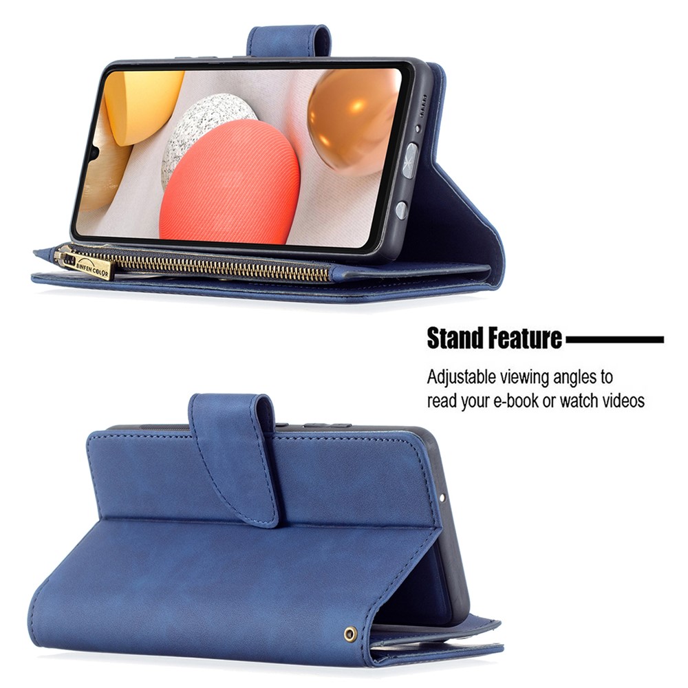 BF02 Silky Touch Skin Detachable 2-in-1 Leather Phone Cover with Zipper Pocket for Samsung Galaxy A42 5G - Blue-5