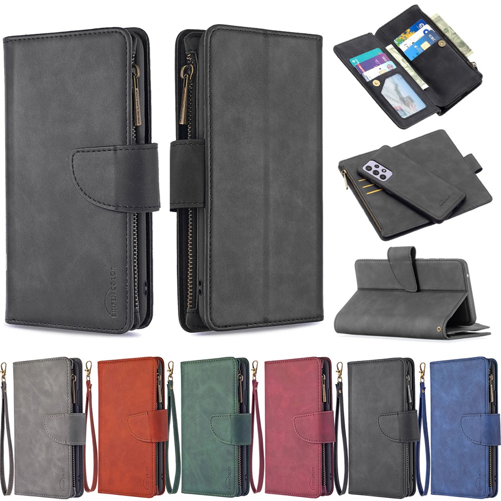BF02 Silky Touch Skin Detachable 2-in-1 Leather Wallet Phone Case Shell with Zipper Pocket for Samsung Galaxy A52 5G/4G - Black-11