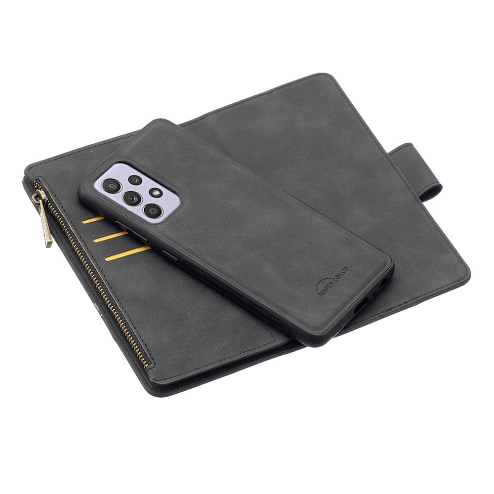 BF02 Silky Touch Skin Detachable 2-in-1 Leather Wallet Phone Case Shell with Zipper Pocket for Samsung Galaxy A52 5G/4G - Black-2