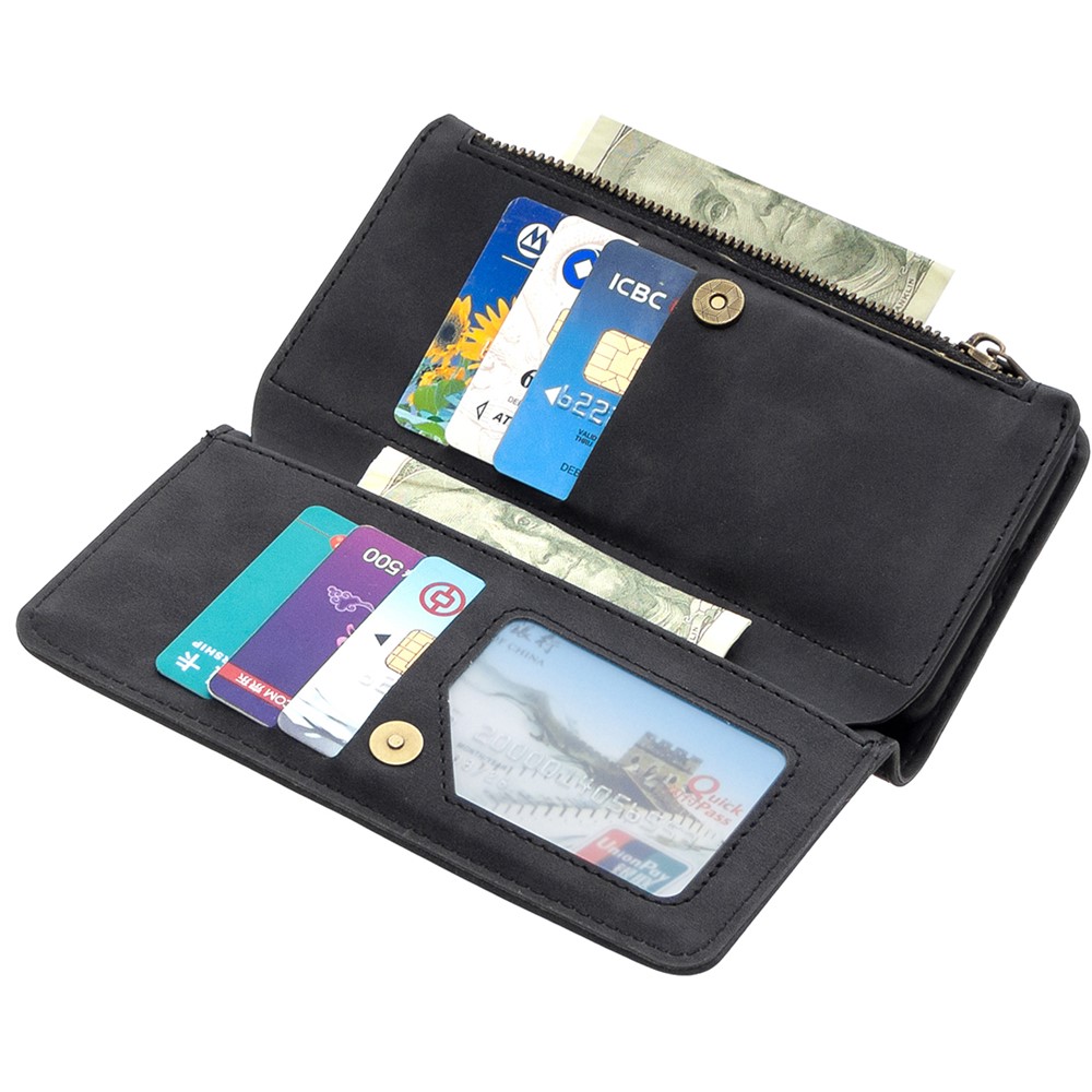 BF02 Silky Touch Skin Detachable 2-in-1 Leather Wallet Phone Case Shell with Zipper Pocket for Samsung Galaxy A52 5G/4G - Black-4