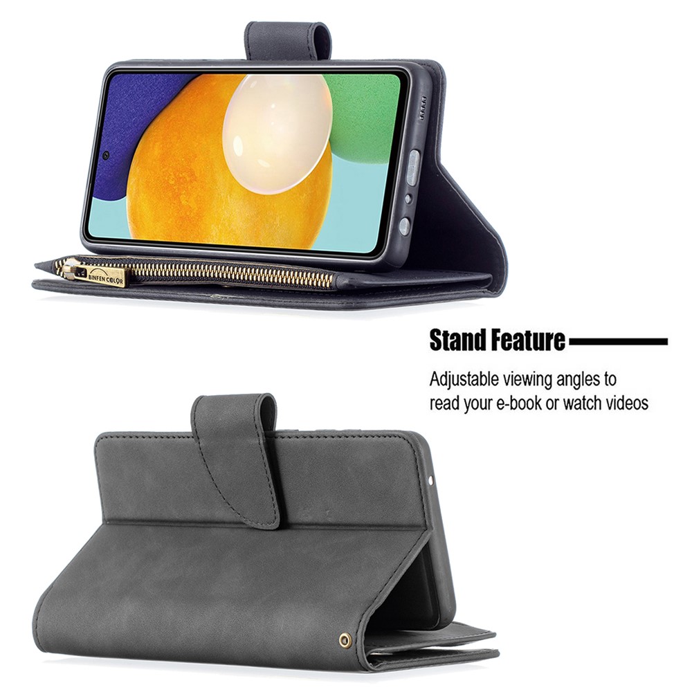 BF02 Silky Touch Skin Detachable 2-in-1 Leather Wallet Phone Case Shell with Zipper Pocket for Samsung Galaxy A52 5G/4G - Black-5