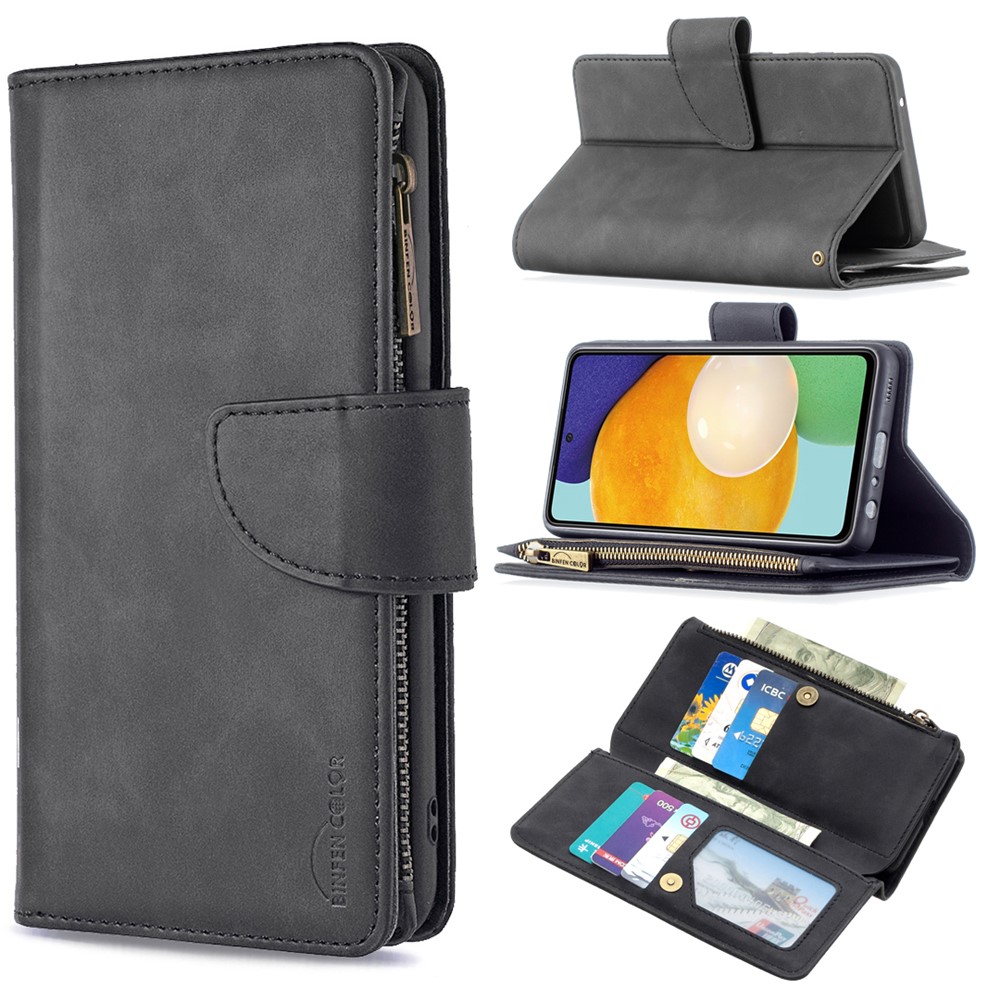 BF02 Silky Touch Skin Detachable 2-in-1 Leather Wallet Phone Case Shell with Zipper Pocket for Samsung Galaxy A52 5G/4G - Black-9