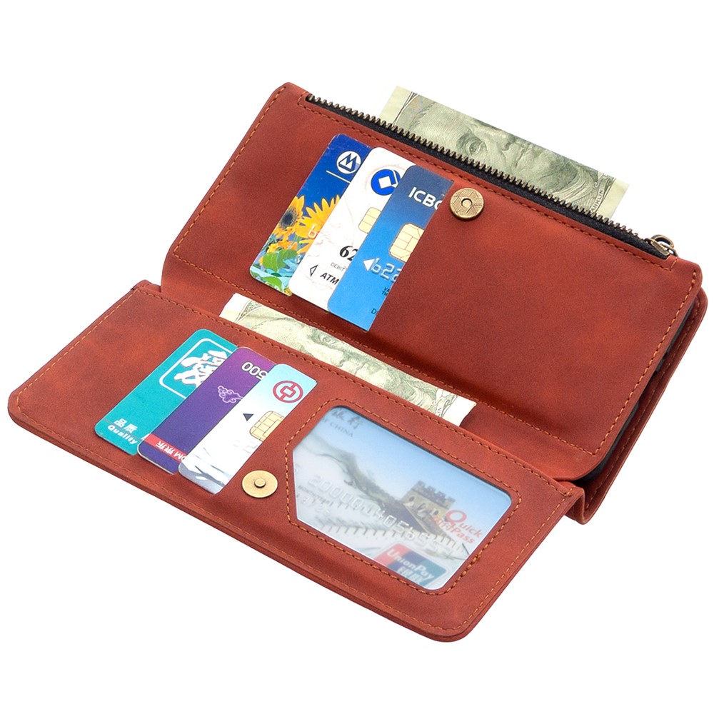 BF02 Silky Touch Skin Detachable 2-in-1 Leather Wallet Phone Case Shell with Zipper Pocket for Samsung Galaxy A52 5G/4G - Brown-4