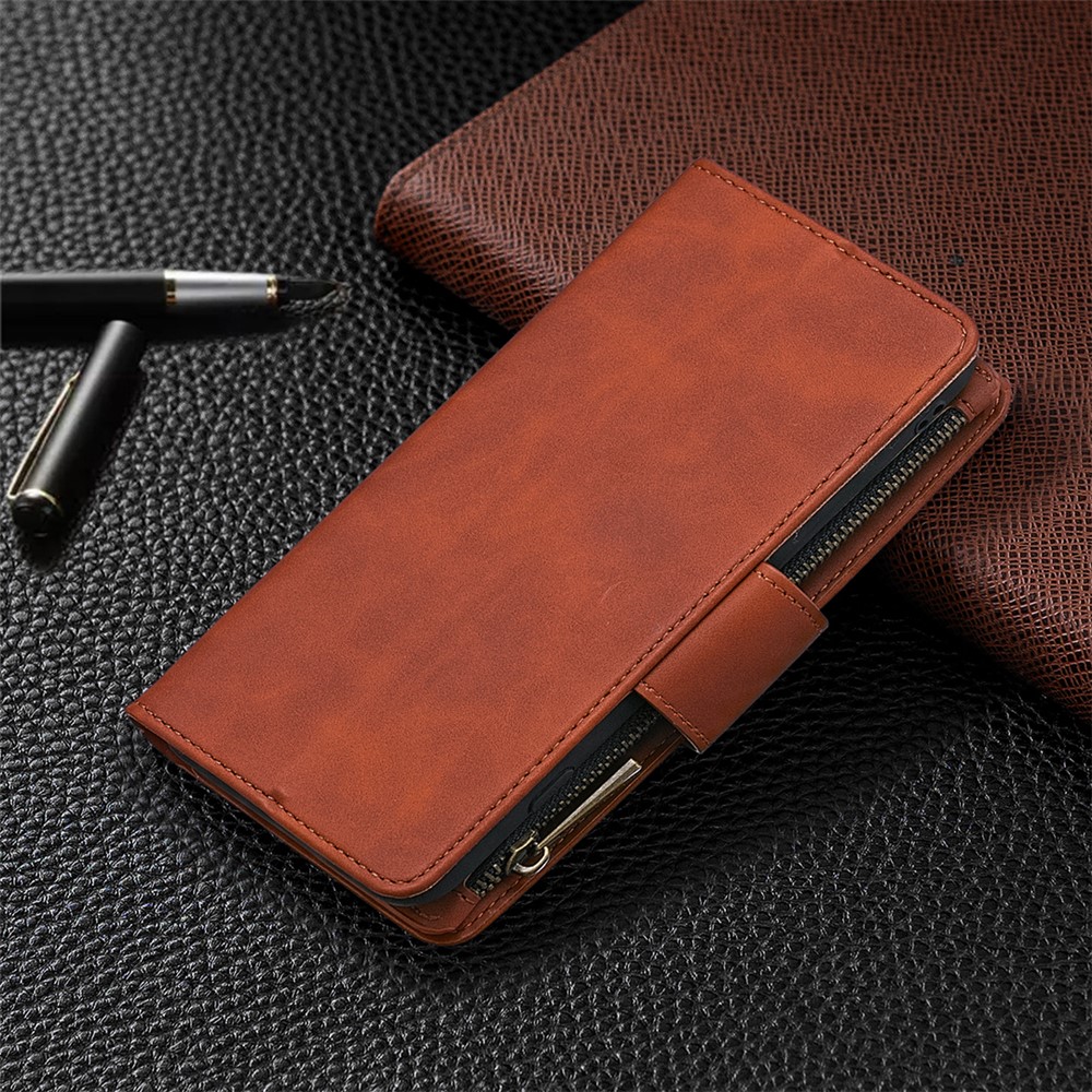 BF02 Silky Touch Skin Detachable 2-in-1 Leather Wallet Phone Case Shell with Zipper Pocket for Samsung Galaxy A52 5G/4G - Brown-7
