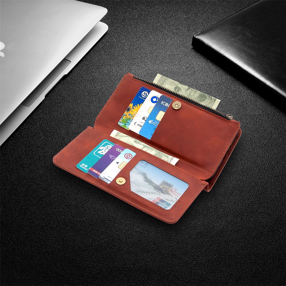BF02 Silky Touch Skin Detachable 2-in-1 Leather Wallet Phone Case Shell with Zipper Pocket for Samsung Galaxy A52 5G/4G - Brown-8