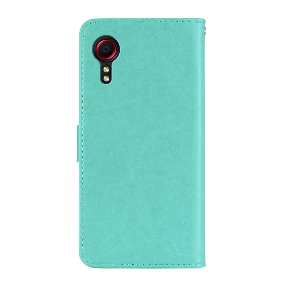 Owl & Flower Imprinted Leather Wallet Stand Phone Case for Samsung Galaxy Xcover 5 - Cyan-3