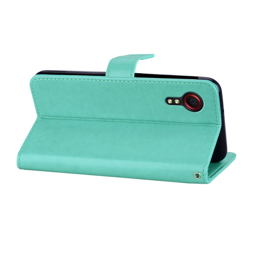 Owl & Flower Imprinted Leather Wallet Stand Phone Case for Samsung Galaxy Xcover 5 - Cyan-4