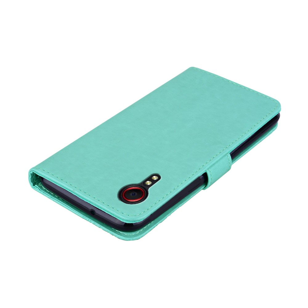 Owl & Flower Imprinted Leather Wallet Stand Phone Case for Samsung Galaxy Xcover 5 - Cyan-7