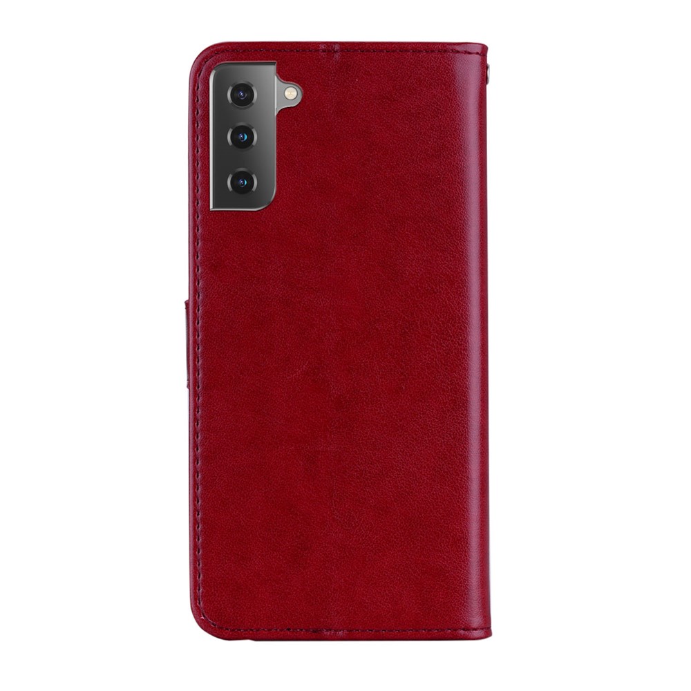 Imprint Owl Flower Leather Wallet Stand Phone Case for Samsung Galaxy S21 FE - Red-3