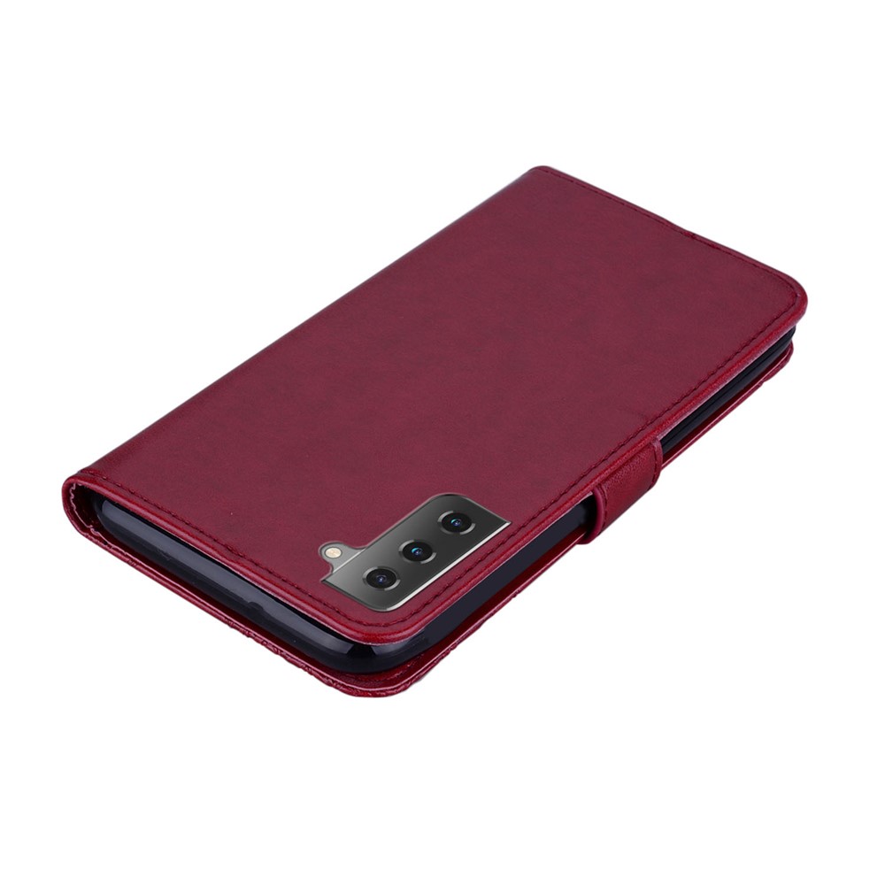 Imprint Owl Flower Leather Wallet Stand Phone Case for Samsung Galaxy S21 FE - Red-6