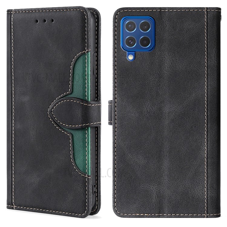 Stylish Contrast Color PU Leather + Inner TPU Phone Cover Case for Samsung Galaxy F62/M62 - Black-1