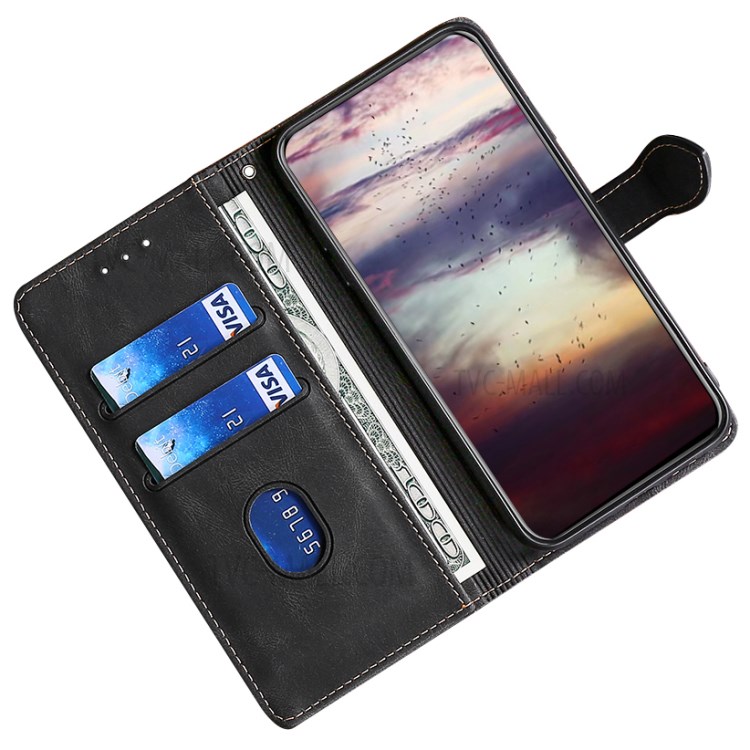 Stylish Contrast Color PU Leather + Inner TPU Phone Cover Case for Samsung Galaxy F62/M62 - Black-6