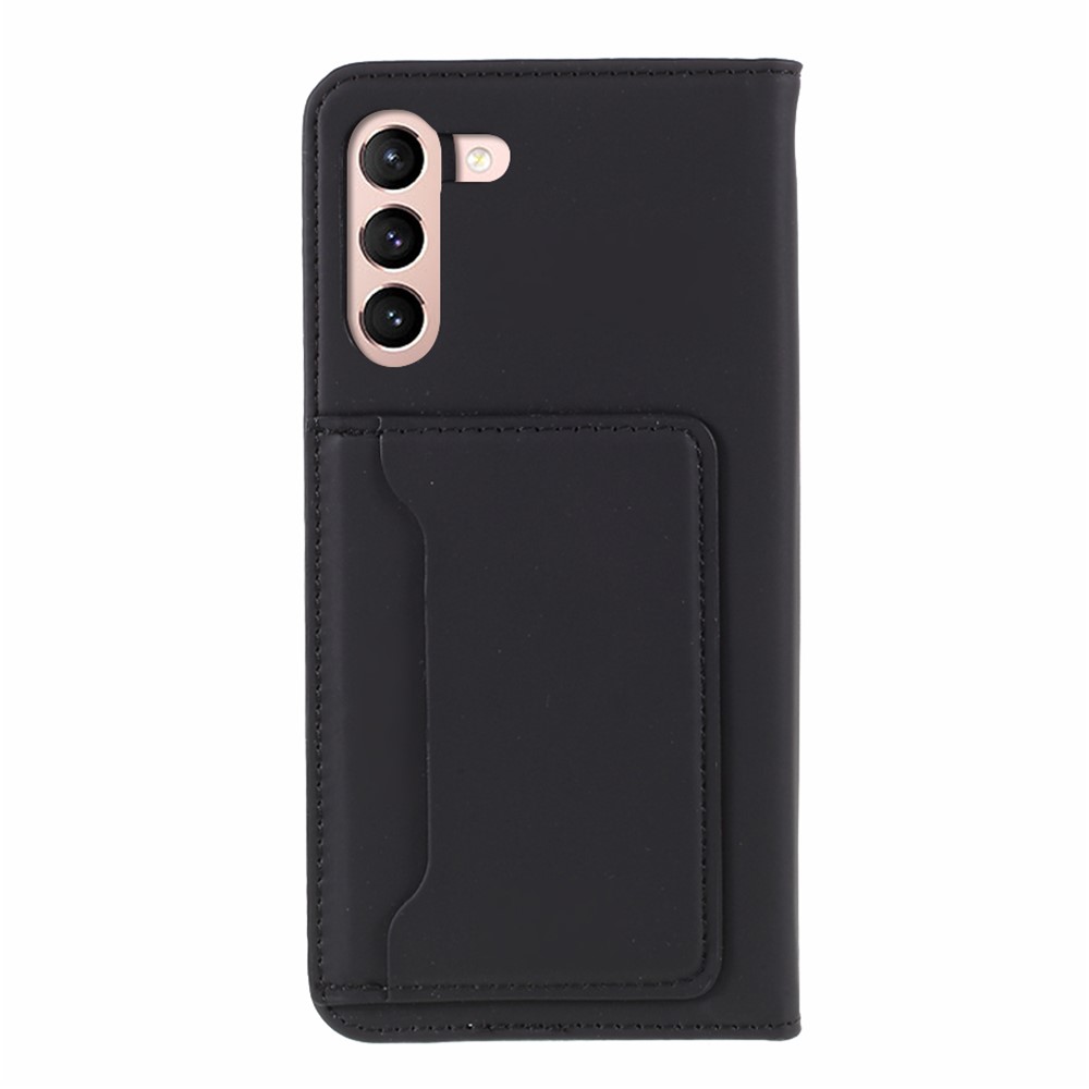 Automatic Suction Liquid Silicone Feel Leather Wallet Case for Samsung Galaxy S21 FE - Black-3