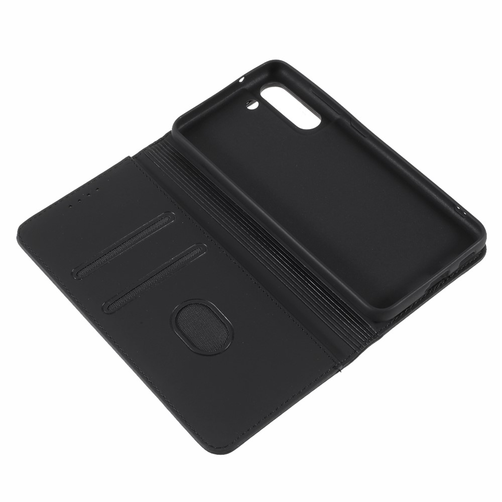 Automatic Suction Liquid Silicone Feel Leather Wallet Case for Samsung Galaxy S21 FE - Black-6