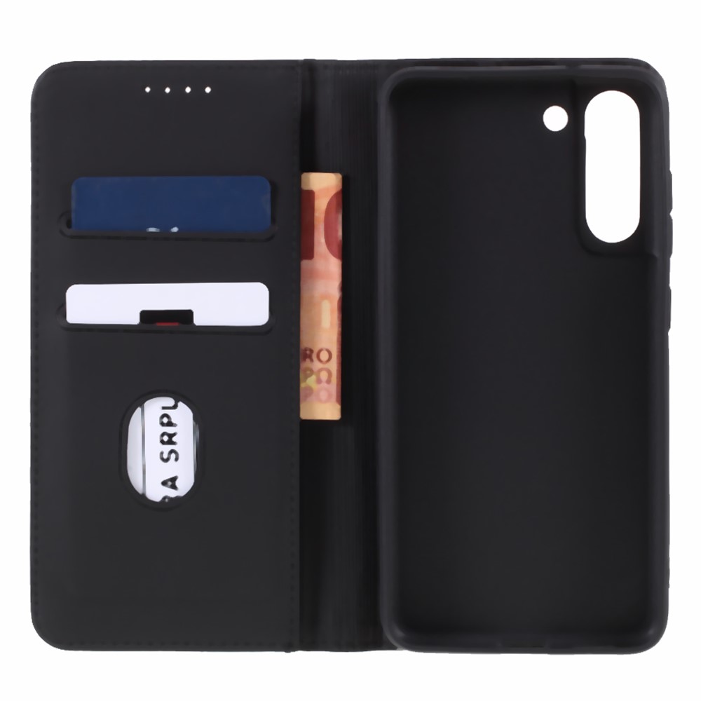 Automatic Suction Liquid Silicone Feel Leather Wallet Case for Samsung Galaxy S21 FE - Black-8
