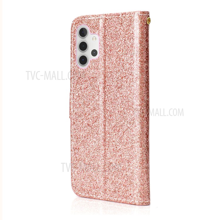 Glitter Powder Design Leather Stand Case with Card Slots Shell for Samsung Galaxy A32 4G - Rose Gold-3
