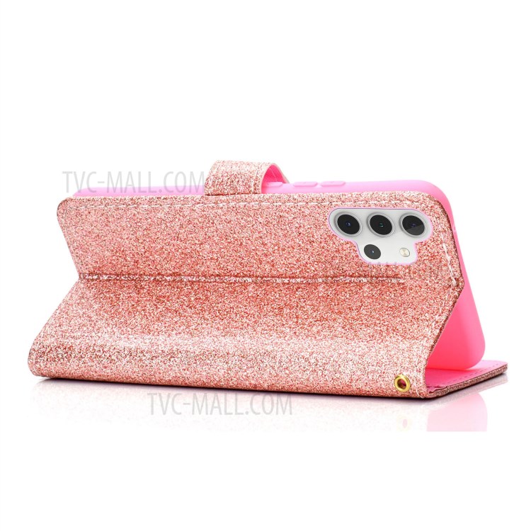 Glitter Powder Design Leather Stand Case with Card Slots Shell for Samsung Galaxy A32 4G - Rose Gold-4