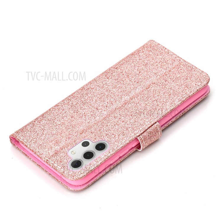 Glitter Powder Design Leather Stand Case with Card Slots Shell for Samsung Galaxy A32 4G - Rose Gold-6