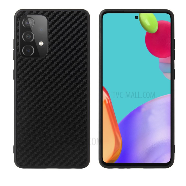 Textured PU Leather Coated TPU + PC Phone Cover Shell for Samsung Galaxy A72 4G/5G - Carbon Fiber Texture-1