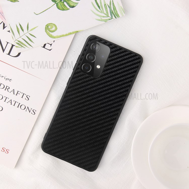Textured PU Leather Coated TPU + PC Phone Cover Shell for Samsung Galaxy A72 4G/5G - Carbon Fiber Texture-9