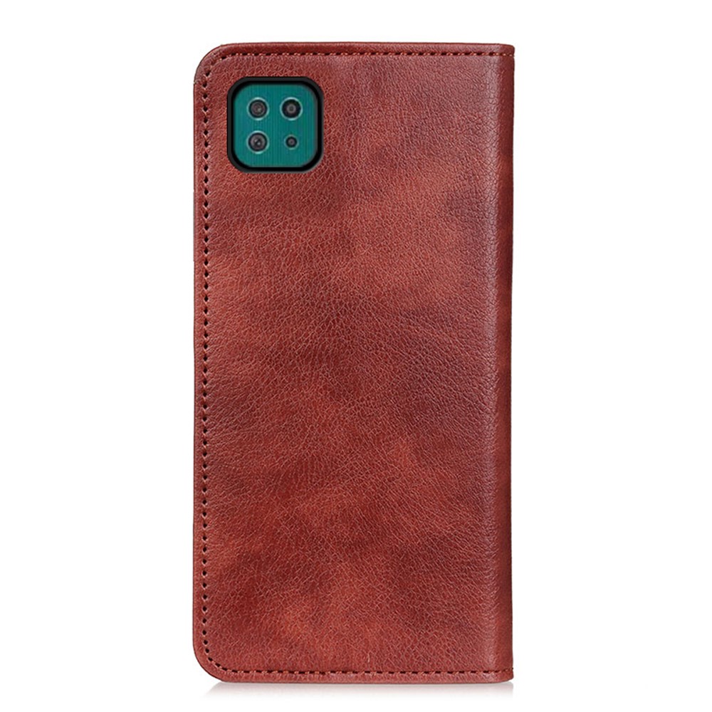 Auto-absorbed Litchi Texture Split Leather Stand Case Cover with Wallet for Samsung Galaxy A22 5G (EU Version) - Brown-5