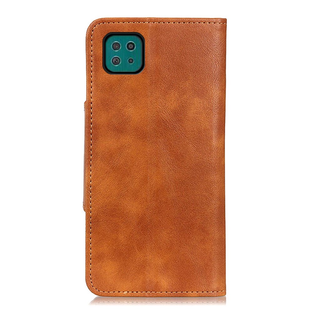 PU Leather Stand Case with Magnetic Closure Brass Buckle for Samsung Galaxy A22 5G (EU Version) Wallet Design Cover - Brown-5