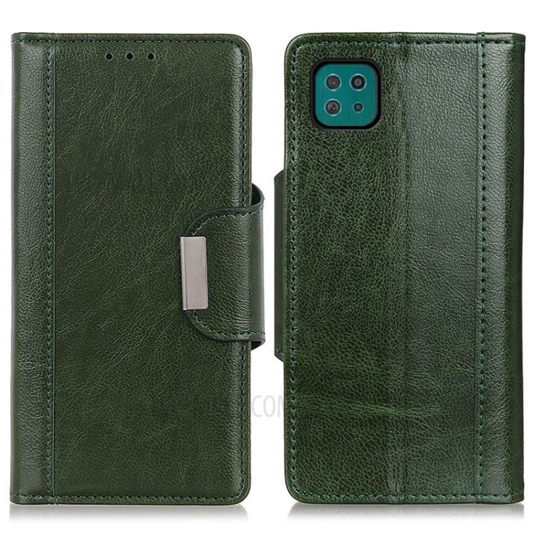 Wallet Design PU Leather Full Protection Phone Case with Stand for Samsung Galaxy A22 5G (EU Version) - Green-1